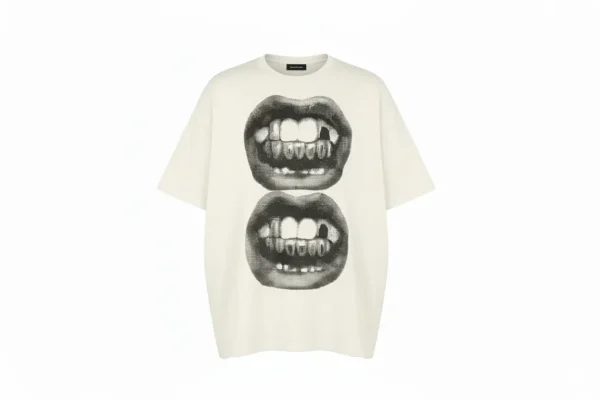 Noisy Souls Imagen de una camiseta con un dibujo de dos bocas de color gris.