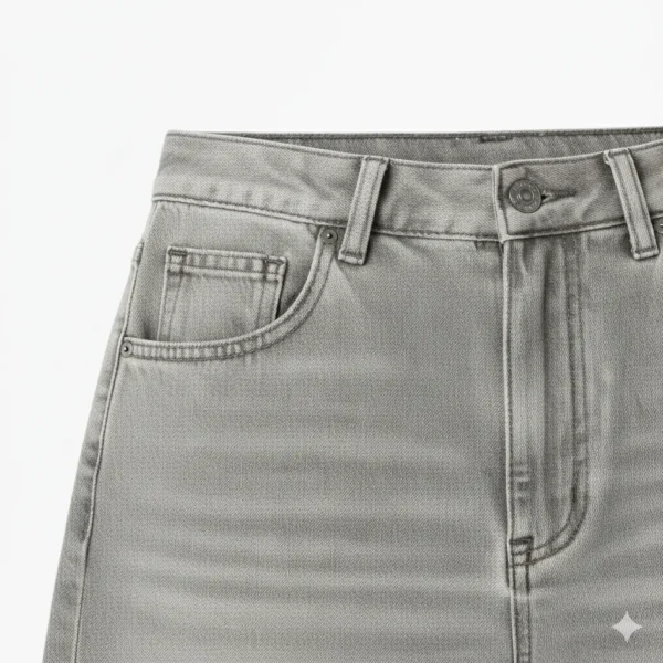 Jeans color gris con textura desgastada. Bolsillo derecho.