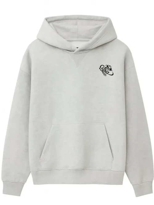 Hoodie gris con diseño gráfico urbano de bocas con grills y tipografía estilo graffiti.